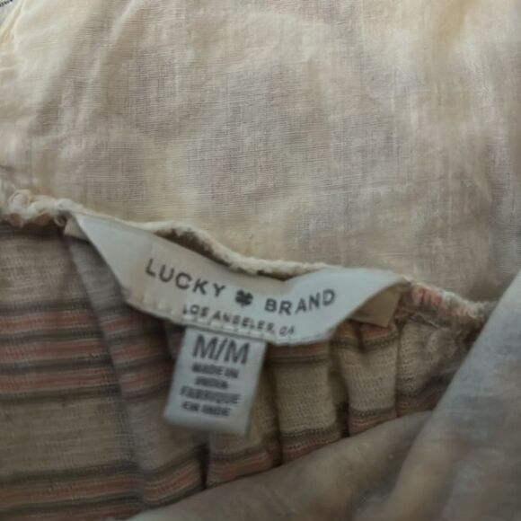 Lucky Brand Top Cream Novelty Striped Embroidered Size M - Picture 3 of 7